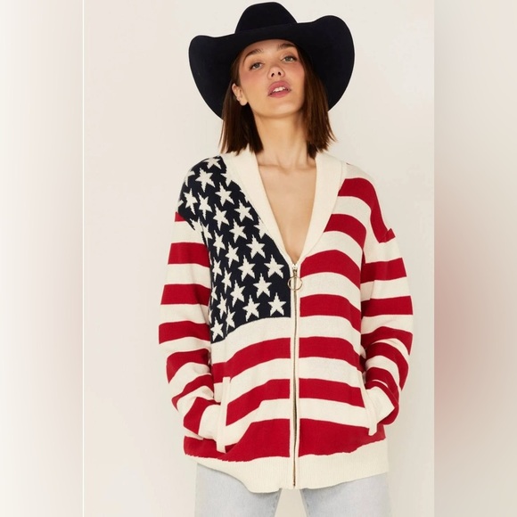 Show Me Your MuMu Sweaters - Show Me Your MuMu Stars and Stripes Cardigan - Red, White, Blue Sz Large